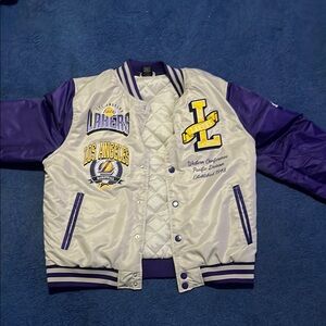 Los Angeles Varsity Bomber Jacket - Purple and Cream